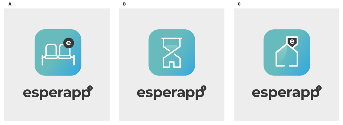 Esperapp. La teva sala d'espera virtual. Disseny Identitat Visual Corporativa, APP, Web, Peces corporatives. Conceptes de marca gràfica. Icona i logotip.