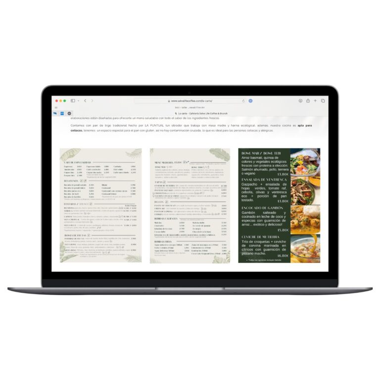 pàgina web de cafeteria amb menú